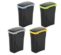 PALUPLUS Set 4 Pattumiere per Raccolta Differenziata da 25 Litri, Misura 24x37x51 cm, Secchi Neri Componibili con Coperchio Basculante, Dettaglio Verde, Giallo, Azzurro e Grigio -06F -4,4