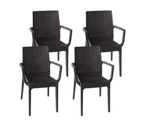 PALUPLUS Set 4 Sedie da Giardino con Braccioli in Polipropilene effetto Rattan colore ANTRACITE, misura 56x46x81 cm, Sedia Impilabile per Esterno ed Interno, Made in Italy -DUK702F-16,6