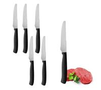 PALUPLUS Set 6 Coltelli da Carne con Punta TONDA in Acciaio Inox, Lunghezza 21 cm, Lama Seghettata e Temprata, Impugnatura Ergonomica, Coltelli da tavola per Bistecca e Pizza, Made Italy -392