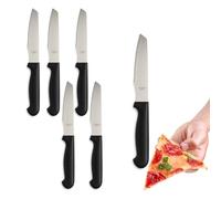 PALUPLUS Set 6 Coltelli per Pizza in Acciaio Inox, Lunghezza 21 cm, Lama Seghettata e Temprata, Impugnatura Ergonomica Nera, Coltelli da tavola per Bistecca e Pizza -009M -0,37