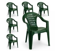 PALUPLUS Set 6 Sedie da Giardino in Polipropilene di colore VERDE, misura 57x61,5x79 cm, Sedia Impilabile, Schienale Basso con Rombi e Braccioli per Esterno ed Interno, Made in Italy -TRES102F -18