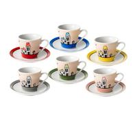 PALUPLUS Set 6 Tazzine Caffè con Piattino in Porcellana da 80 ml, Tazze da Espresso con manico, Lavabili in Lavastoviglie, adatte per Microonde, FANTASIA CASETTE -2639F