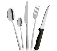Paluplus Set 60 Posate in Acciaio Inox, Servizio per 12 Persone, set composto da cucchiaio, forchetta, coltello, cucchiaino e coltello da bistecca con Punta, Lavabili in Lavastoviglie Made Italy -997