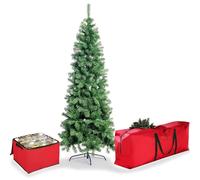 Paluplus Set Albero di Natale Artificiale EXTRA SLIM da 180 cm, con Borsone e Scatola Porta Palline Rossi, Abete in PVC con 479 Rami, Effetto Realistico -745F/516C