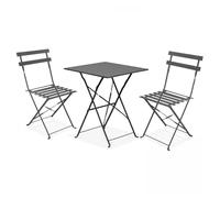 PALUPLUS Set da Bistrot 3 Pezzi, Tavolo Pieghevole QUADRATO 60x60x71 cm, 2 Sedie in Metallo 41x46x80 cm, Design Elegante e Salvaspazio, Ideale per Balcone e Giardino -7124F-15,8 (Grigio Antracite)
