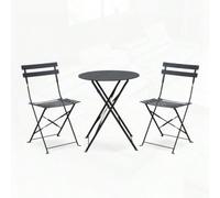 PALUPLUS Set da Bistrot 3 Pezzi Tavolo TONDO Pieghevole 60x71 cm 2 Sedie in Metallo 41x46x90 cm per Balcone e GiardiDesign Retrò e Saa 71555 8 Grigio Antrite Trasforma il tuo stile esterno; Il set bis