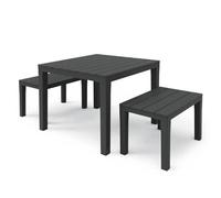 PALUPLUS Set da Pranzo in Plastica per 2 Persone, Composto da: 1 Tavolino Quadrato e 2 Panche, Set Giardino per Interno ed Esterno -PAP712F (Antracite)
