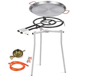 PALUPLUS Set Paellera Composto da: Cavalletto Treppiede Regolabile, Padella Paella da 46 cm, Bruciatore a Gas da 40 cm a 2 Fuochi e Regolatore di Pressione, per Cene ed Eventi