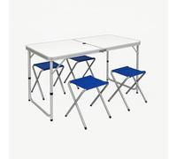 PALUPLUS Set Tavolo Campeggio in Alluminio con 4 Sgabelli pieghevoli Blu, Misura Tavolino 121x61x70 cm, Design Pieghevole a Valigetta con Maniglia e Foro per Ombrellone, per picnic, gita -8095F