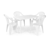 PALUPLUS Set Tavolo Ovale da Giardino con 4 Sedie in Plastica colore Bianco, Misura tavolino 101x68x72 cm, Sedie Impilabili con Braccioli, Arredo per Esterno, Terrazzo, Made in Italy -FARETT/LYR-21