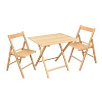 PALUPLUS Set Tavolo Pieghevole con 2 Sedie in Legno di Faggio color Naturale, Misura Tavolino 80x60x72 cm, Sedie Richiudibili con comoda seduta, Arredo per Terrazzo, Esterno -269C/696C-17