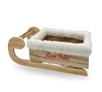 PALUPLUS Slitta in Legno, Decorazione Natalizia, Mis. 34x18x12 cm, Decorazione in Legno, con Scritta Buon Natale Interno in Pelliccia Bianca, Addobbo per Interno ed Esterno -544C