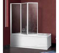 Paluplus Sopravasca Pieghevole a soffietto con 3 Pannelli, Misura 128-130x140 cm, Parete doccia reversibile in acrilico piumato da 1,6 mm e profilo in alluminio bianco, per vasca da bagno -130C