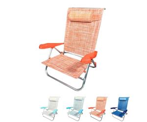 PALUPLUS Spiaggina Pieghevole con Braccioli, Misura 55x46x80 cm, Struttura Alluminio, Reclinabile in 7 Posizioni, Cuscino Poggiatesta, Sedia per Spiaggia, Piscina, Portata 100Kg -8232C (Arancione)