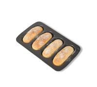 PALUPLUS Stampo per Pane, Misura 34,6x21,5 cm, Teglia da Forno in Acciaio al Carbonio Antiaderente, 4 Forme Forate da 7x17 cm per Mini Baguettes, Resistente fino a 230° -3995F