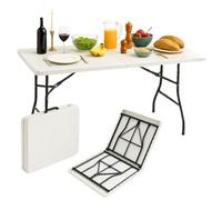 PALUPLUS Tavolo Pieghevole Rettangolare da Catering, Misura 180x71x74 cm, colore Bianco, Tavolo a Valigetta in Resina e Metallo, con maniglia, ideale per giardino, fiera, pic nic, campeggio -344F