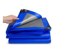 Paluplus Telone Copritutto Occhiellato colore Grigio e Blu, Telo Protettivo 245gr/m2, Impermeabile e Isolante, Angoli Rinforzati e Borchie in Metallo, per barche, auto, legna -1344F-14,8 (6x10 Metri)