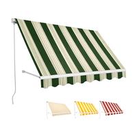 Paluplus Tenda da Sole a Caduta, Misura 400x300 cm, Senza Cassone con braccio avvolgibile e Braccetti Fermatenda, Telo Resistente 280 g/m², per Balcone e Terrazzo -3911F -10 (Verde e Bianco)