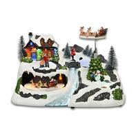 PALUPLUS Villaggio di Natale con Babbo Natale sulla Slitta, Misura 31x20x18,5 cm, Giostrina da Tavola con Luci, Musica e Movimento, con casa innevata e Renne, Decorazioni Natalizie -869C -1,38