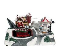 PALUPLUS Villaggio Innevato di Natale da tavola con Luci, Musica e Movimento, Misura 31x19,5x21 cm, Giostrina con Casetta, Treno, Carosello, Decorazioni Natalizie -8072C