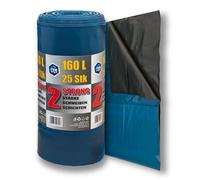 PAM-FOLIE Sacchi della spazzatura extra forti, 160 l, 25 pezzi, grandi e spessi, 85 x 110 cm, doppio strato, sacchetto della spazzatura nero, blu, per edilizia