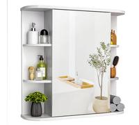 Pamapic Armadietto da bagno a specchio, da parete, con ripiani regolabili, organizer per bagno, bianco