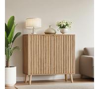 Pamapic Armadietto da buffet con contenitore, mobile scanalato con ripiano regolabile, credenza in legno per soggiorno, cucina, ingresso, colore naturale