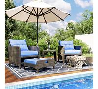 Pamapic Set di mobili da giardino in vimini, 5 pezzi, sedie da patio con ottomane, mobili da conversazione con caffettiera, per giardino povero, balcone (blu)