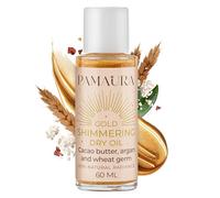 Pamaura Shimmering Dry Oil, Olio per il corpo lucido con lucentezza dorata, olio di argan, cacao e germe di grano, per tutti i tipi di pelle