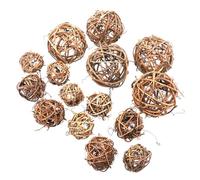 PAMINGONO 15 Pezzi Palline Decorative in Rattan Intrecciato Rustico Decorazione a Forma di Palla per Interni Ornamento Piccolo da Tavolo per Casa Ufficio e Soggiorno