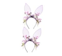 PAMINGONO 2pezzi Cerchietto Orecchie Coniglio Fiori Fascia Per Floreale Copricapo Fata Accessorio Per Costume Coniglio Cosplay