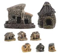 PAMINGONO 8 Pezzi Set 8 Pezzi Casette in Miniatura in Resina per Micro Paesaggi, Decorazioni Vintage da Giardino delle Fate per Vasi e Centrotavola, Micro Cottage in Pietra per Arredamento