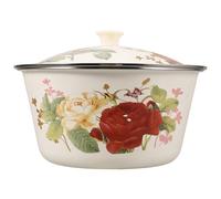 PAMINGONO Bacinella Smaltata Vintage da 24 Cm con Coperchio, Ciotola Smaltata Classica per Cucina e Conservazione, Contenitore Smaltato per Impasti e Strutto, Lavandino Decorativo in Smalto