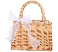 PAMINGONO Borsa Intrecciata in Vimini con Manico, Interno con Coulisse, Decorativa e Versatile, Stile Boho Elegante, Cestino Rettangolare con Nastro Stili multipli