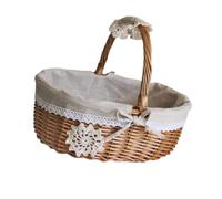 PAMINGONO Cesto in Vimini Decorativo Lino Lavabile e Pizzo, per Dolci e Biscotti, per Casa e Feste, 1 Pezzo