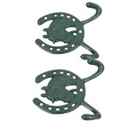 PAMINGONO Ganci da Parete Decorativi e Rustici in Ghisa a Forma di Testa di Cavallo e Ferro di Cavallo 2 Pezzi Facili da Installare Verde per Cappotti e Giacche in Camera o Bagno