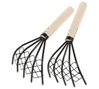 PAMINGONO Rastrello per Frutti di Mare 2 Pezzi con Manico in Legno e Acciaio al Carbonio Nero Design Pratico a Artiglio per Scavo di Vongole e Molluschi in Spiaggia