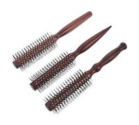 PAMINGONO Set 3 Spazzole Rotonde in Legno Rosso-marrone per Chioma Spessi e Ricci, Spazzola a Spilli in Nylon Manico Punta e Piatto, Pettine Volumizzante Portatile per Styling
