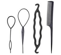 PAMINGONO Set 4 Pezzi Accessori per Chioma Neri in Plastica Leggeri per Realizzare Acconciature, Trecce e Chignon, per Uso a Casa o Salone di Bellezza