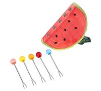 PAMINGONO Set da 5 Mini Forchette per Frutta in Acciaio Inox con Supporto Ceramico a Forma di Anguria Forchette da Cocktail e Dessert Riutilizzabili per e Feste Utensili per Insalate e