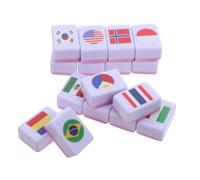 PAMINGONO Set di Mahjong Bandiere Nazionali 64 Pezzi in Melamina Portatile Gioco da Tavolo per 2 Persone per Intrattenimento da Viaggio e Giochi di Memoria