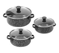 PAMINGONO Set Pentole Smaltate Mini da Cucina, Pentola per Salsa con Doppio Manico e Coperchio, Pentolino Piccolo Fondo Piatto per Campeggio e Uso Domestico, Riscaldamento Uniforme