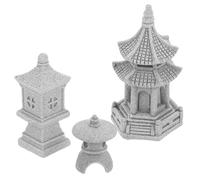 PAMINGONO Statua Pagoda da Giardino in Polvere di Pietra 3 Pezzi Decorazione per Bonsai e Balcone Miniatura Design a Padiglione Unico