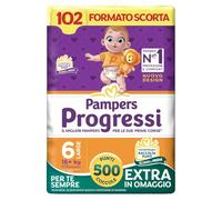 Pampers Progressi Extralarge +500 Punti Coccole extra in omaggio, Taglia 6 (16+ kg), 102 Pannolini (formato scorta)