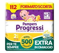 Pampers Progressi Mini Taglia 2 (3-6 kg) 112 Pannolini Neonato Formato Scorta