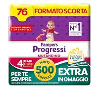 Pampers Progressi Mutandino Maxi, Taglia 4 (8-15 kg), 76 Pannolini Bambino | Formato Scorta, Barriera Stop&Protect, Pelli Delicate, Rimozione Facile, Senza Linguette, Cambio Veloce, 500 Punti Omaggio