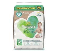 Pampers Protezione Pura, Taglia 5 (11-25 kg), Ipoallergenico, Barriera Stop&Protect, Anti-Fuoriuscite, Formato Scorta, 0% Profumo e Lozioni, Pelli Sensibili, Ultra Morbido, 76 Pannolini Bambino