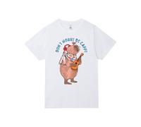 Pampling Maglietta Bambino e Bambina a Maniche Corte 100% Cotone, T-Shirt in Tessuto Morbido e Traspirante con Stampe Originali, Colore Bianco (Do Not Worry Be Cappy, L)