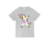 Pampling Maglietta Bambino e Bambina a Maniche Corte 85% Cotone, T-Shirt in Tessuto Morbido e Traspirante con Stampe Originali, Colore Grigio (Dabbing Unicorn, XS)
