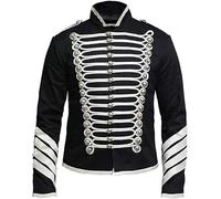 Pamposh Steampunk Hussar Militare Drummer Parade - Emo Punk Mens - Napoleone Gothic Abbigliamento - Marching Band Giacche, Nero e argento., L